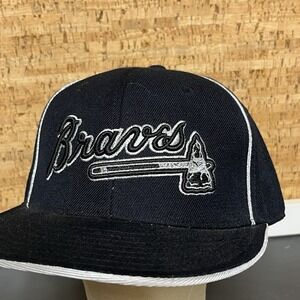 VTG Atlanta Braves Hat American Needle Cooperstown Black Silver MLB Cap 7 5/8
